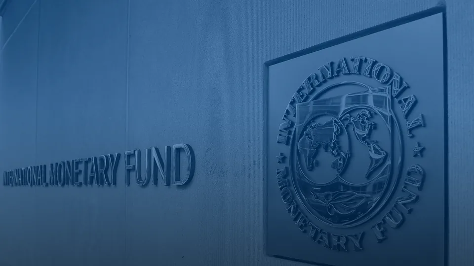 A colorized image of the IMF seal on the outside of HQ2