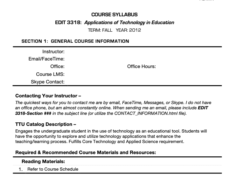 Course syllabus for EDIT 3318 from fall 2012