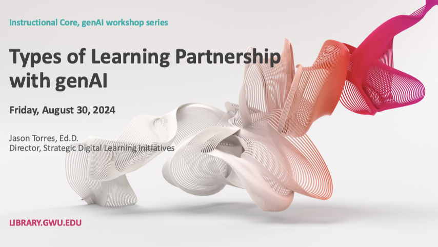 Slide deck for a workshop on working with genAI as a collaborator, assistant, or tool.