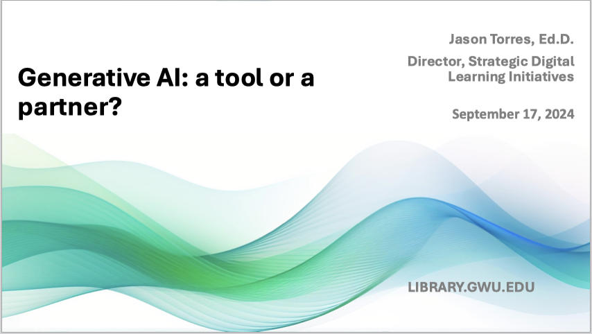 Slide deck for a workshop on whether to approach AI as a tool or a collaborative partner.