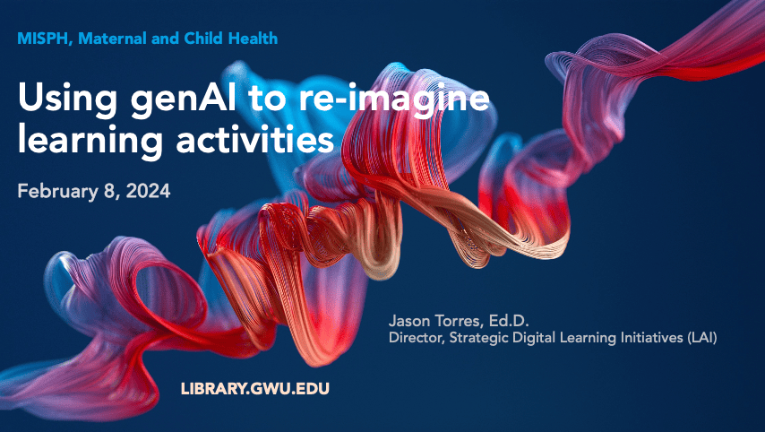 Presentation to the Milken Institute School of Public Health, Maternal and Child Health department.