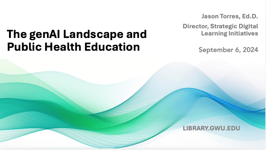 Presentation to the Milken Institute School of Public Health, Maternal and Child Health department.